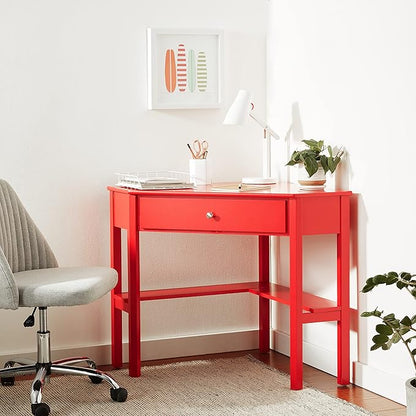 Target Marketing Systems Ellen Corner Desk Drawer and One Storage Shelf For Living Room, Bedroom, or Home Office, Small Computer Table, 42" W x 30" H, Red