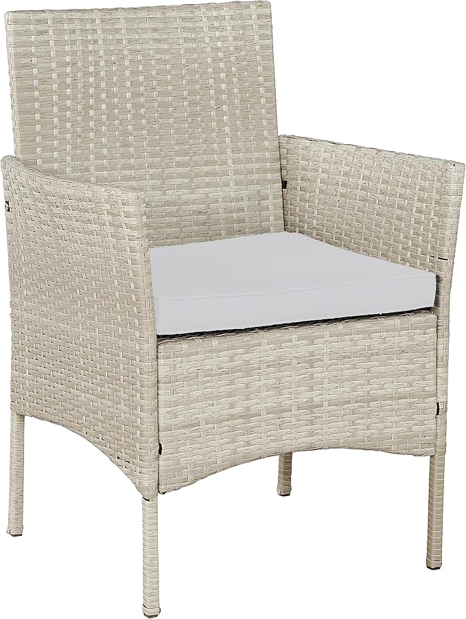 BTEXPERT Outdoor Wicker Conversation 3 Piece Bistro Set Garden Patio Yard Porch Furniture Space Saving Pe Rattan 2 Chairs Cushions Side Storage Glass Table Gray/Cream 3pc, OneSize