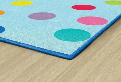 Flagship Carpets Schoolgirl Style Just Teach Rainbow Polka Dots Classroom Area Rug for Indoor Classroom Learning or Kid Bedroom Educational Play Mat, 7'6"x12', Blue