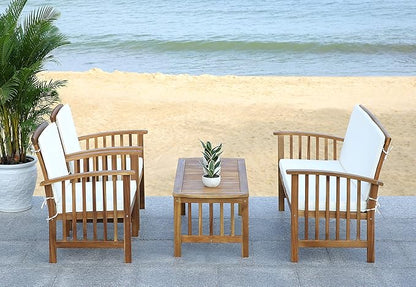 SAFAVIEH Outdoor Collection Rocklin Natural/ Beige 4-Piece Conversation Patio Set with Cushions