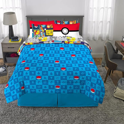 Franco Kids Bedding Super Soft Comforter and Sheet Set with Sham, 7 Piece Full Size, Pokemon