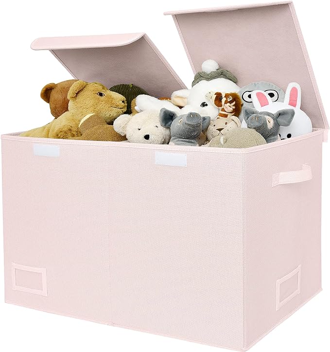 GRANNY SAYS Toy Chest with Lids, Foldable Toy Storage Organizer with Handles, Stuffed Animal Storage for Nursery Room Playroom, Girl's Room, Living Room, Large Toy Box for Girls, Pink