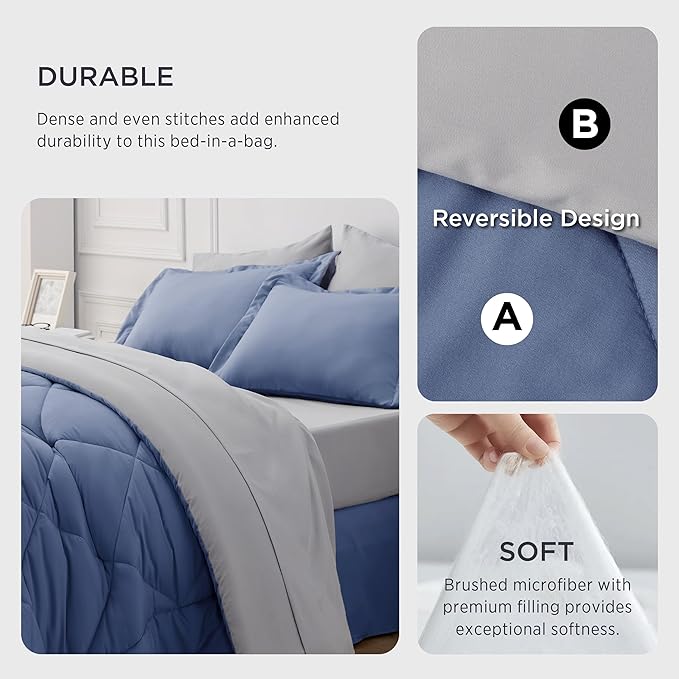 Bedsure Infinity Blue Queen Comforter Set - 7 Pieces Reversible Queen Bed in a Bag, Queen Bed Set Infinity Blue and Grey with Comforters, Sheets, Pillowcases & Shams