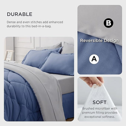 Bedsure Infinity Blue Queen Comforter Set - 7 Pieces Reversible Queen Bed in a Bag, Queen Bed Set Infinity Blue and Grey with Comforters, Sheets, Pillowcases & Shams