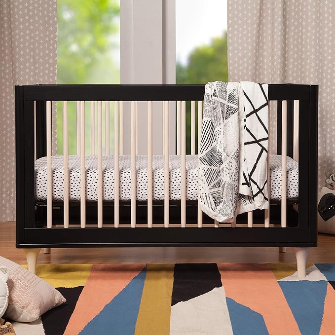 Babyletto Lolly 3-in-1 Convertible Crib with Toddler Bed Conversion Kit in Black and Washed Natural, Greenguard Gold Certified