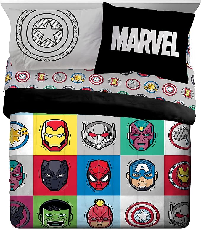 Jay Franco Marvel Avengers Pop 7 Piece Queen Size Bed Set - includes Comforter & Sheet Set - Super Soft Fade Resistant Microfiber (Official Marvel Product)