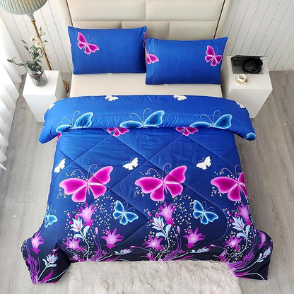 SDY 3PCS Butterfly Comforter Set Twin, Bed in a Bag Set Twin Quilt Set, Kawaii Comforter Purple Floral Bedding, Bedroom Decor Aesthetic for Girls, Kids, Toddler, Children, Teenage, Baby…