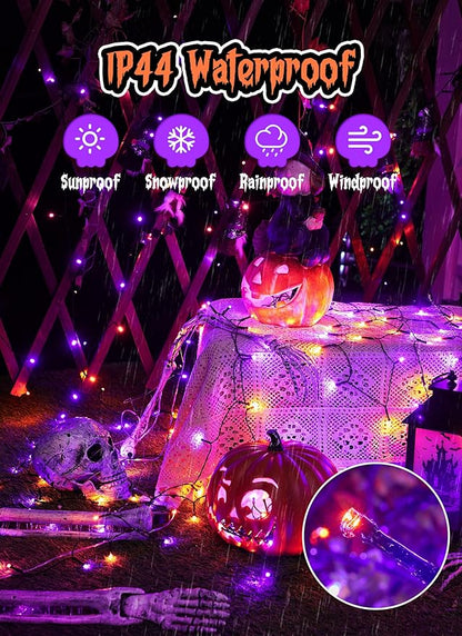 Minetom 2 Pack Solar Halloween Lights Outdoor, Total 80FT 200 LED Halloween String Lights with 8 Mode,Halloween Decoration Outdoor, Waterproof Solar String Lights for Outside Tree Yard,Orange & Purple