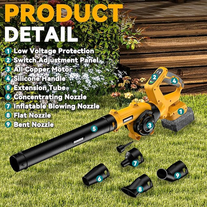 Cordless Leaf Blower for Dewalt 20V Battery, 3 Speed Modes Up to 200MPH, 270° Rotatable Electric Leaf Blower with 4 Blowing Nozzles(No Battery)