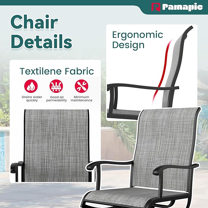 Pamapic 7 Pieces Patio Dining Set, Outdoor Dining Set All-Weather for Backyard Poolside Garden Deck, Modern Outdoor Table and Chairs Set with 6 Textilene Swivel Chairs,Gray