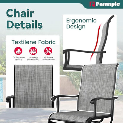 Pamapic 5 Pieces Patio Dining Set, Outdoor Dining Set All-Weather for Backyard Poolside Garden Deck, Modern Outdoor Table and Chairs Set with 4 Textilene Swivel Chairs,Gray