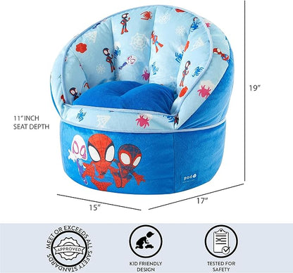 Idea Nuova Marvel Spidey and His Amazing Friends Blue Round Bean Bag Chair for Kids, Ages 3+, Large