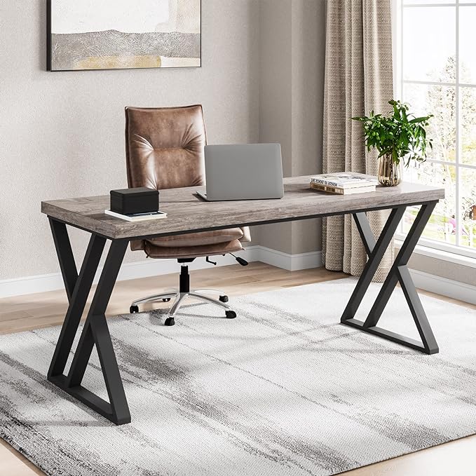 55 Inch Large Simple Industrial Computer Desk Study Writing Table Home Office Workstation,Grey