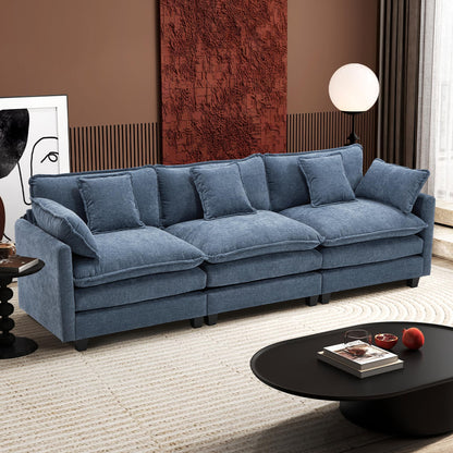 Ihanherry 111.4" L Shaped Modern Sofa Modular Sectional Cloud Couch with Ottoman, 4-Seat Chenille Deep Seat Sofa with Pillow for Living Room, Bedroom and Apartment, Beige
