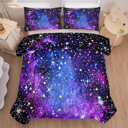 Kids Comforter Sets for Teen Girls, Purple Blue Galaxy Glitter Bedding Set for All Season, Purple Twin Bedding Sets for Kids Boys (Twin, 2 Pieces)