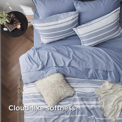Bedsure Full Size Comforter Set 7 Pieces, Blue White Striped Bedding Comforter Sets All Season Bed Set, Bed in a Bag Full with Comforter, Sheets, Pillowcases & Shams