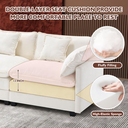 Ihanherry 111.4" L Shaped Modern Sofa Modular Sectional Cloud Couch with Ottoman, 4-Seat Chenille Deep Seat Sofa with Pillow for Living Room, Bedroom and Apartment, Beige