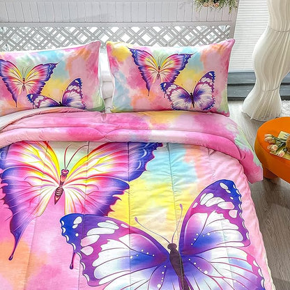 CVHOUSE Butterfly Bedding Set,Butterfly Comforter Queen,Butterfly Comforter Set for Girls Kids Teens,Butterflies Quilt Set with 1 Comforter and 2 Pillow Cases