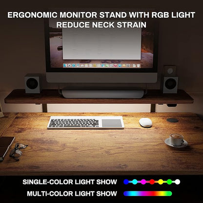 EUREKA ERGONOMIC Standing Desk with Keyboard Tray, Computer Desk, 61" L Shaped Electric Adjustable Height Desk w Monitor Stand LED, Corner Sit Stand Desk Gaming Desk, Dual Motor,Left/Rustic Brown