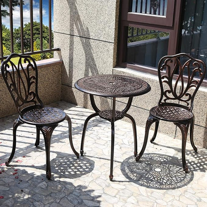 3 Piece Bistro Set,Outdoor Patio Set,Anti-Rust Cast Aluminum Bistro Table Set for Park Yard Front Porch Furniture(New Brown)…