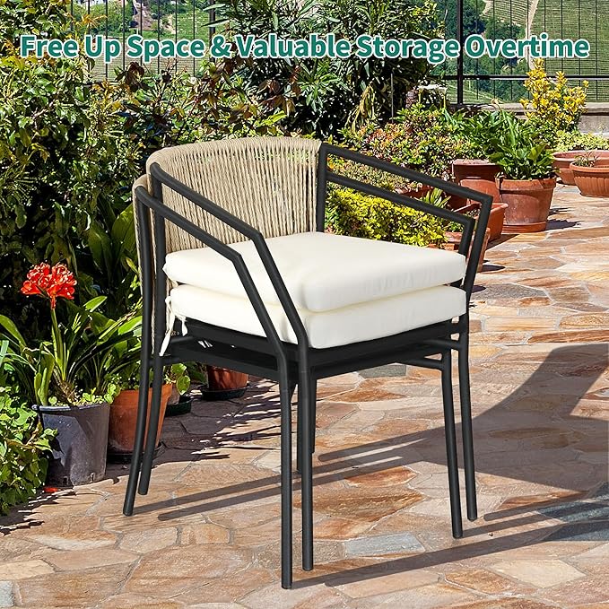 YITAHOME Wicker 3-Piece Outdoor Bistro Set, All-Weather Patio Conversation Set with Stackable Chairs & Table, Outdoor Sectional Furniture Set for Balcony, Backyard, Pool, Porch, Deck - Beige