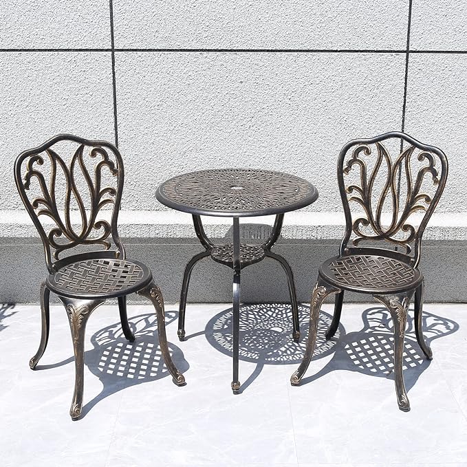C/G 3 Piece Bistro Set,Outdoor Patio Set,Anti-Rust Cast Aluminum Bistro Table Set for Park Yard Front Porch Furniture(Antique Copper)