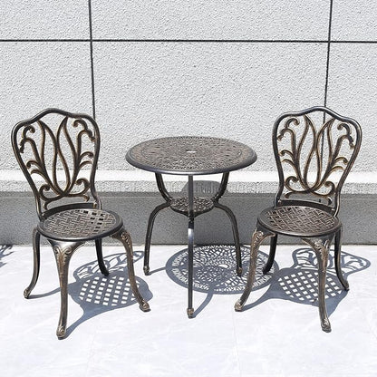 C/G 3 Piece Bistro Set,Outdoor Patio Set,Anti-Rust Cast Aluminum Bistro Table Set for Park Yard Front Porch Furniture(Antique Copper)
