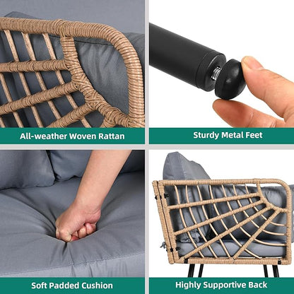 YITAHOME Wicker Outdoor Loveseat, All-Weather Patio Sofa for Balcony, Backyard, Pool, Porch, Deck, Outdoor Sectional Furniture Set with Table & Cushions - Grey