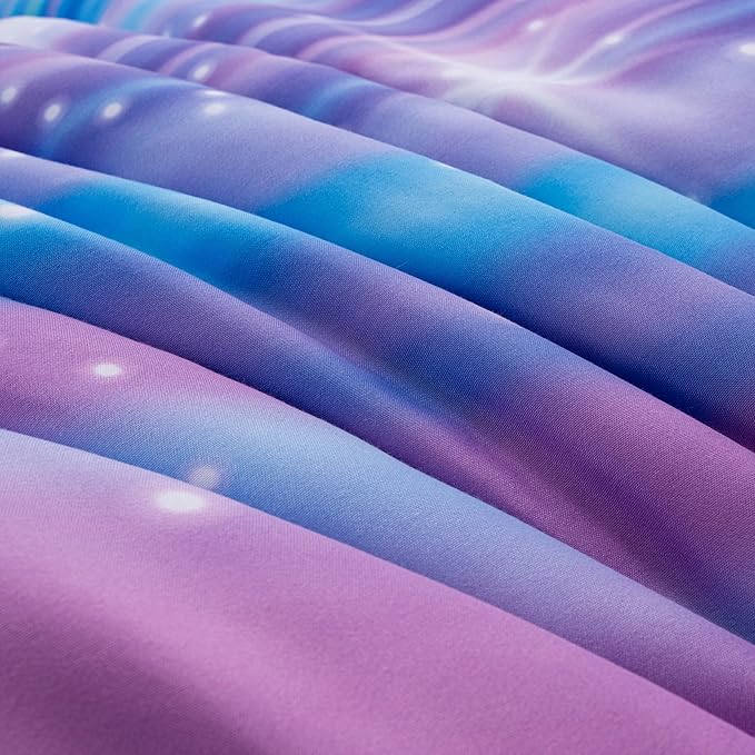 Btargot Super Soft 6 Pieces Gradient Star Ring Comforter Set, Colorful Glitter Rainbow Star Pattern Bedding Set for Boys Girls Teens, Queen Purple