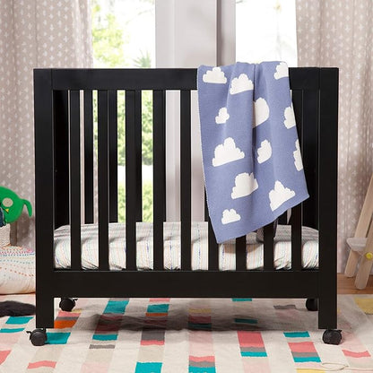 Babyletto Origami Mini Portable Folding Crib with Wheels in Black, 2 Adjustable Mattress Positions, Greenguard Gold Certified