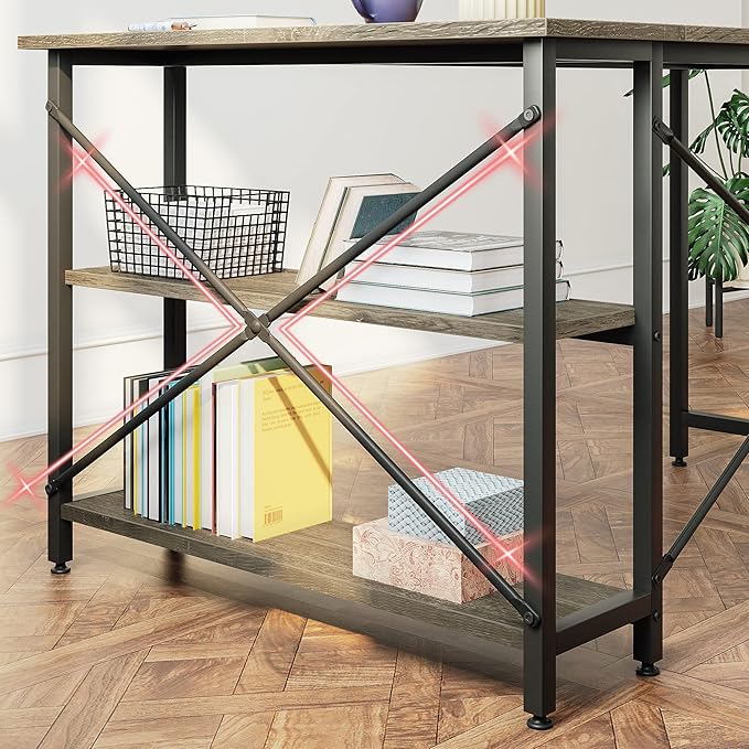 Bestier Small L Shaped Desk with Storage Shelves 47 Inch Corner Computer Desk Writing Study Table for Home Office Small Space, Gray