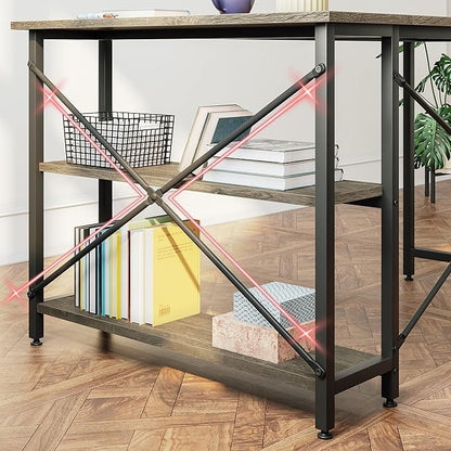 Bestier Small L Shaped Desk with Storage Shelves 47 Inch Corner Computer Desk Writing Study Table for Home Office Small Space, Gray