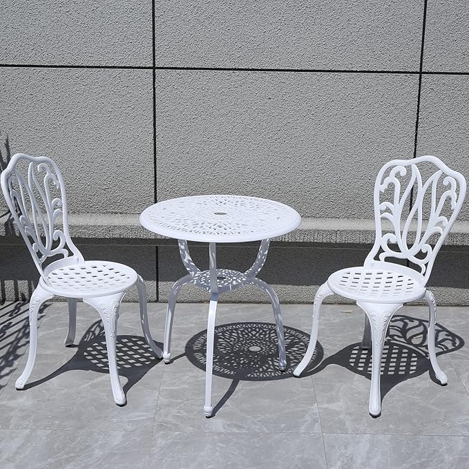 3 Piece Bistro Set,Outdoor Patio Set,Anti-Rust Cast Aluminum Bistro Table Set for Park Yard Front Porch Furniture(New White)…