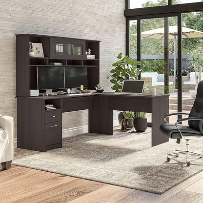 Bush Furniture Cabot Desks for Home Office with Storage and Chrome Hardware | Elegant Computer Table with Drawers, 72W, Heather Gray