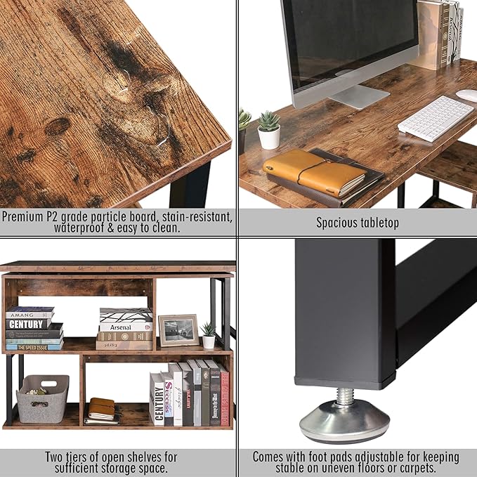 Tektalk Rotatable Corner Table Retro Desk Corner Computer Desk PC Laptop Study Table Workstation Home Office