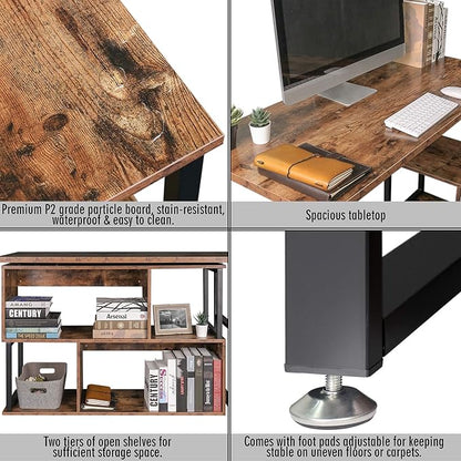 Tektalk Rotatable Corner Table Retro Desk Corner Computer Desk PC Laptop Study Table Workstation Home Office
