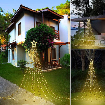 PUHONG Christmas Decoration Outdoor Star String Lights,16.4Ft Christmas Tree Toppers Lights 320 LED 8 Memory Modes with 14" Lighted Star for Halloween Christmas New Year Holiday Birthday(Warm White)