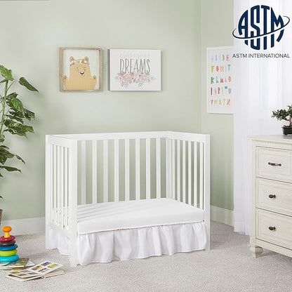Edgewood 4-In-1 Convertible Mini Crib In White, JPMA Certified, Non-Toxic Finish, New Zealand Pinewood, With 3 Mattress Height Settings, Included 1" Mattress Pad