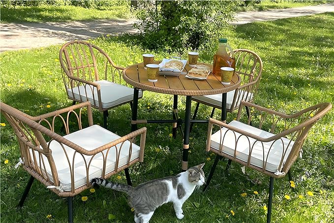YITAHOME 5 Pieces Outdoor Patio Dining Table Chair Set,Wicker Patio Dining Set,Outdoor Rattan Dining Table Set for Patio, Backyard, Balcony, Garden (with Umbrella Hole)