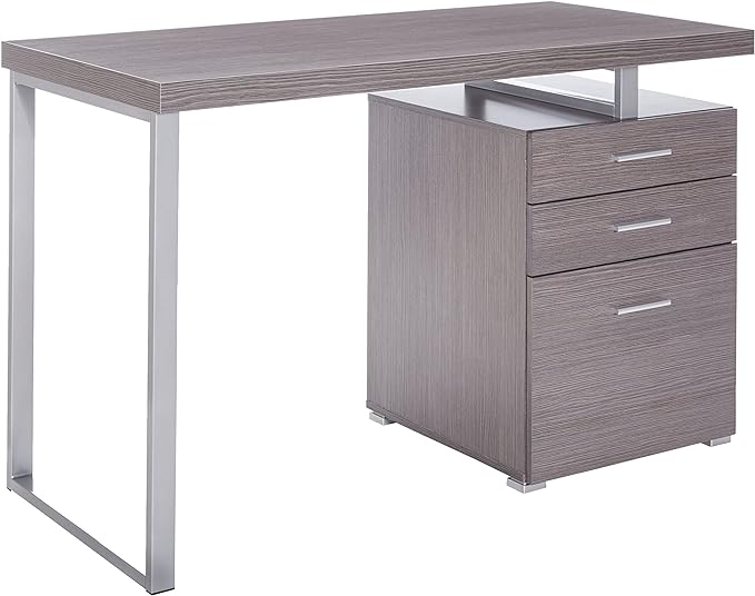 Monarch Specialties Left or Right Facing 47-Inch Modern Home Office Computer Study Writing Desk with Filing Drawer, 48"L, Grey & Silver