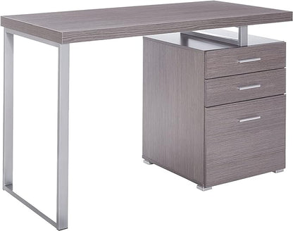Monarch Specialties Left or Right Facing 47-Inch Modern Home Office Computer Study Writing Desk with Filing Drawer, 48"L, Grey & Silver