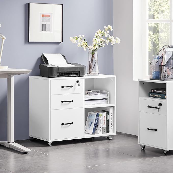 Yaheetech File Cabinet Mobile Letter Size File Organization Unit Mobile Lateral Filing Cabinet Printer Stand for Home and Office,White