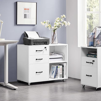 Yaheetech File Cabinet Mobile Letter Size File Organization Unit Mobile Lateral Filing Cabinet Printer Stand for Home and Office,White