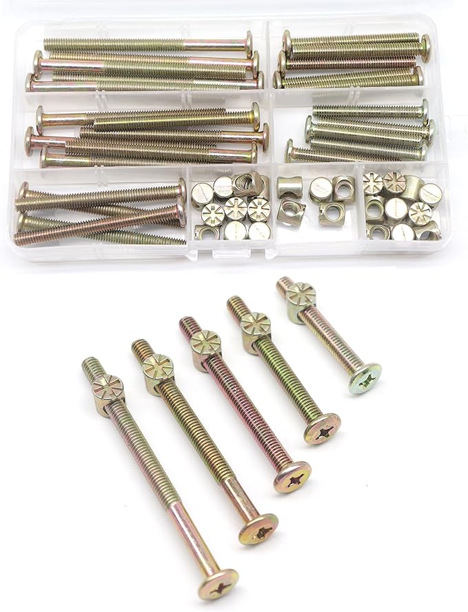 25-Set M6 Phillips Head Bolts Barrel Nuts Assortment Kit for Chairs Furnitures, Bunk Bed Crib Hardware Replacements Kit, M6x45mm/ 55mm/ 65mm/ 75mm/ 85mm Zinc Plated