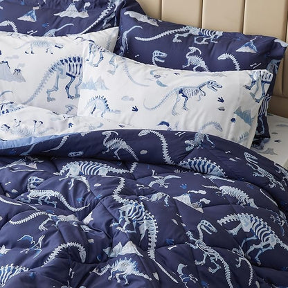 Twin Comforter Set for Boys,5 Pieces Dinosaur Kids Bedroom Bedding with Sheets and Pillowcase,Super Soft Lightweight for All Seasons,Blue,Machine Washable