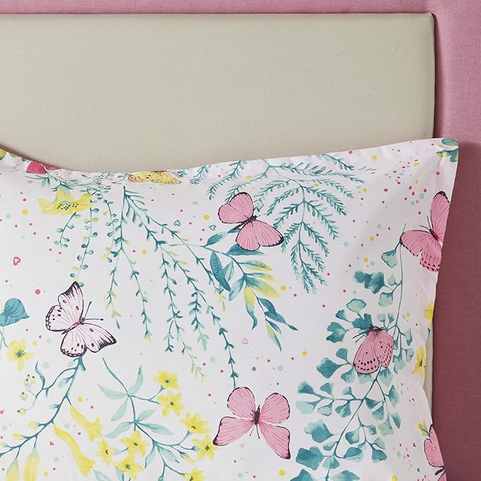 Mi Zone Kids Cynthia Comforter for Girls Microfiber Animal Butterfly Print, Modern All Season Down Alternative Kids Bed Set, Matching Sham, Decorative Pillow, Twin, Pink 3 Piece
