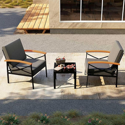 Shintenchi 3 Piece Metal Outdoor Patio Furniture Set, Modern Outdoor Metal Chairs Conversation Furniture Set with Coffee Table for Patio,Backyard,Balcony, Poolside (Dark Grey)