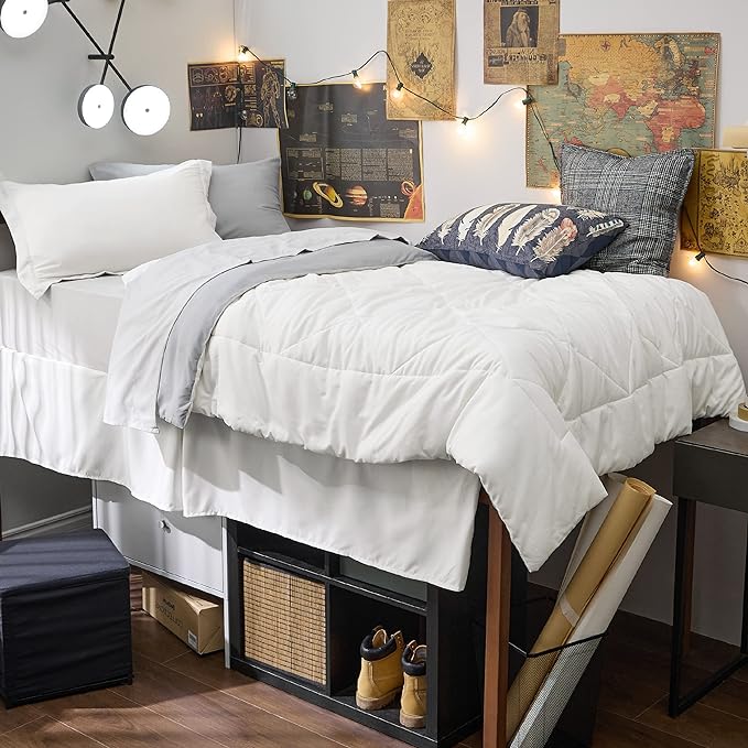 Bedsure White Twin XL Comforter Sets - 5 Pieces Reversible White Twin XL Bedding Sets with Comforters, Sheets, Pillowcase & Sham, Twin XL Bed Sets for College
