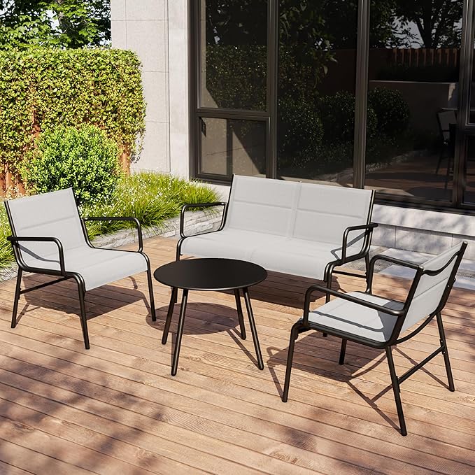 EAST OAK Outdoor Conversation Waterproof Patio Furniture Set, 4-Pieces, Grey