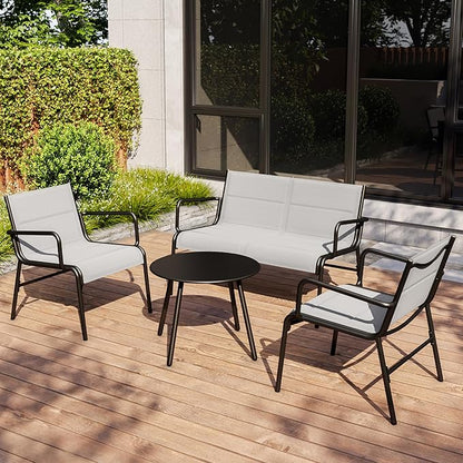 EAST OAK Outdoor Conversation Waterproof Patio Furniture Set, 4-Pieces, Grey